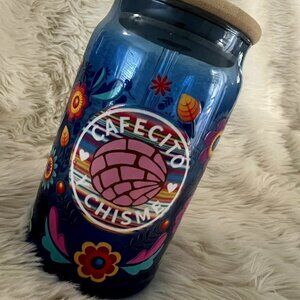 16oz Glass tumbler with glass straw